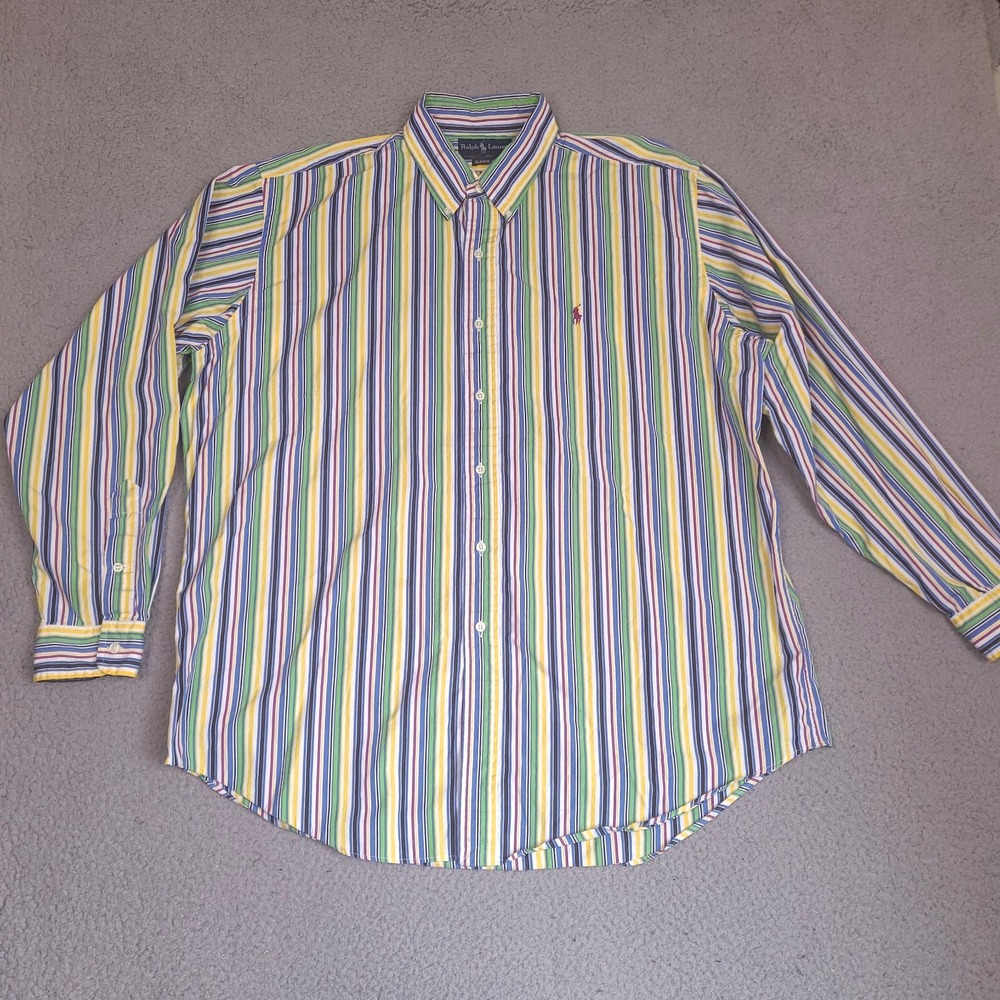 Vintage Ralph Lauren Shirt Mens XL Striped Button Classic Fit Preppy Colorful - Picture 4 of 12